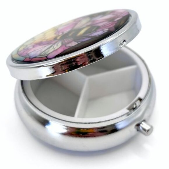 Spring Bee Purple Pink Flowers Floral Honeycomb Purse Travel Decorative Pill Box - Picture 2 of 3